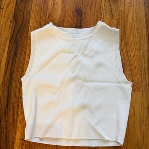 Sleeveless White Ribbed Knit Crop Top